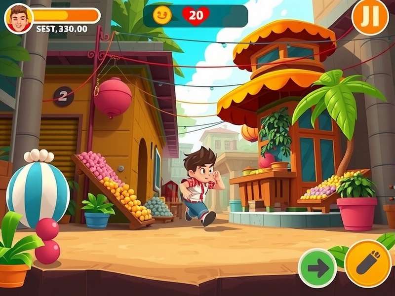 Choco Pixel Sprint Gameplay in Indian Market Level Choco Pixel Sprint gameplay screenshot showing character running through Indian market